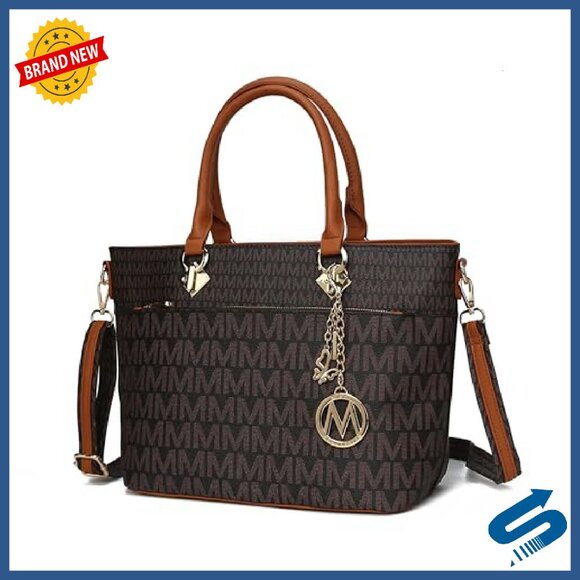 Vegan Leather Tote Bag with Crossbody Strap, 14.5" W - Picture 2 of 8